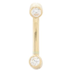 Gold Curved Barbell With White CZ's In Forward Facing Bezels -Starfire – Body Jewelry 40617 BVLABodyVisionGoldCurvedBarbellwithWhiteCZ sinForwardFacingBezelsSingle2mm5.16YellowGold1