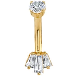 "Oceane 3" Navel Curve In Gold With White CZ's