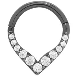 "All Rise No Shine" Hinge Ring / Clicker In Black Rhodium - Gold With CZ's