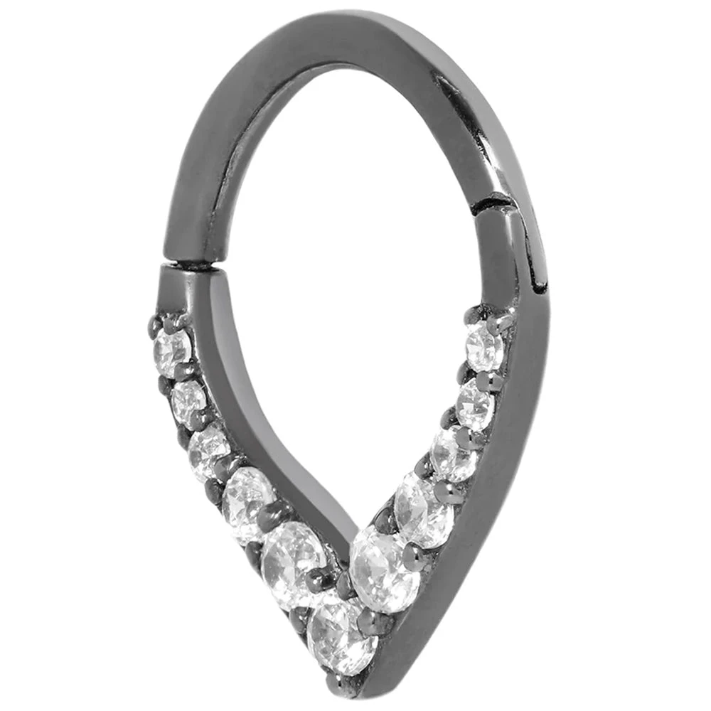 "All Rise No Shine" Hinge Ring / Clicker In Black Rhodium - Gold With CZ's 4 "All Rise No Shine" Hinge Ring / Clicker In Black Rhodium - Gold With CZ's - Image 2