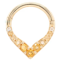 "Rise & Shine" Hinge Ring / Clicker In Gold With Ombre Citrine