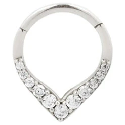 "Rise & Shine" Hinge Ring / Clicker In Gold With CZ's -Starfire – Body Jewelry 40706 BuddhaJewelryOrganicsRiseandShineHingeRingClickerinGoldwithCZ sSingleWhiteGold1VENDORPHOTO