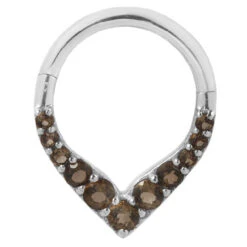 "Rise & Shine" Hinge Ring / Clicker In Gold With Smokey Quartz -Starfire – Body Jewelry 40706 BuddhaJewelryOrganicsRiseandShineHingeRingClickerinGoldwithSmokeyQuartzSingleWhiteGold1VENDORPHOTO