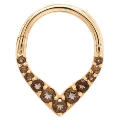 "Rise & Shine" Hinge Ring / Clicker In Gold With Smokey Quartz