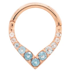 "Rise & Shine" Hinge Ring / Clicker In Gold With Ombre Blue Topaz'