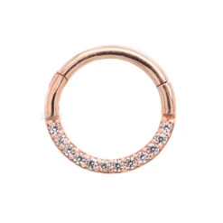 "Dia" Hinge Ring / Clicker In Gold With CZ's -Starfire – Body Jewelry 40712 BuddhaJewelryOrganicsDiaHingeRingClickerinGoldwithCZsSingleRoseGold5.161