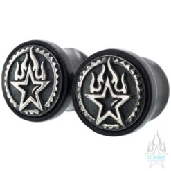 Starfire Wood Plugs -Starfire – Body Jewelry 40721 Flaming Bones by Borneo Joe Starfire Wood Plugs Single Ebony Silver 1