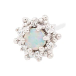 "Hannah" Nostril Screw In Gold With Genuine White Opal & White CZ's