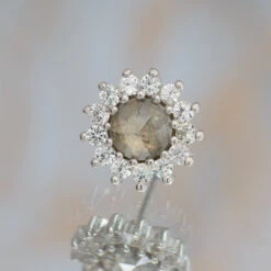 Threadless: "Delphine" End In Gold With Grey Diamond & White Sapphires -Starfire – Body Jewelry 40744 BuddhaJewelryOrganicsthreadlessDelphineEndinGoldwithGreyDiamond WhiteSapphireSinglezFunkyWhiteGold