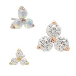 Threadless: 1.25mm "Trio" In Gold With Brilliant-Cut Gem End