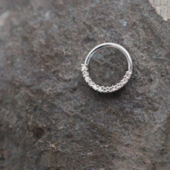 Gem "Oaktier" Seam Ring In Gold With White CZ's -Starfire – Body Jewelry 40829 BVLABodyVisionGemOaktierSeamRinginGoldwithWhiteCZ sFunkyWhiteGoldRightNostril1 d64ef016 17e4 4279 9142 21a70bd0923a