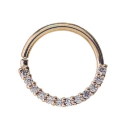 Gem "Oaktier" Seam Ring In Gold With White CZ's -Starfire – Body Jewelry 40829 BVLA Body Vision Gem Oaktier Seam Ring in Gold with White CZ s Single Yellow Gold Left Nostril 1