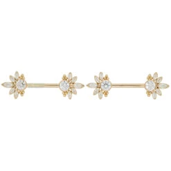 "Marceline" Side Set Faceted Gems Nipple Barbells In Gold - Pair