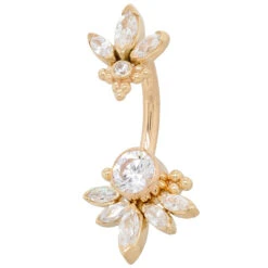 "Lillian" Faceted Gem Navel Curve In Gold -Starfire – Body Jewelry 40895 LeroiLillianFacetedGemNavelCurveinGoldSingleYellowGoldCZ2