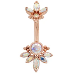 "Lillian" Faceted Gem Navel Curve In Gold -Starfire – Body Jewelry 40895 Leroi Lillian Faceted Gem Navel Curve in Gold Single Rose Gold AU 2