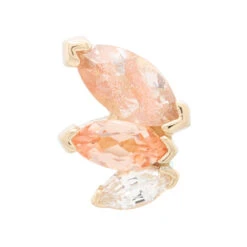 "French Kiss" Threaded End In Gold With Oregon Sunstone, Champagne Sapphire & White Sapphire -Starfire – Body Jewelry 41092 BodyVision BVLAFrenchKissThreadedEndinGoldwithOregonSunstone ChampagneSapphire WhiteSapphireSingleYellowGold2