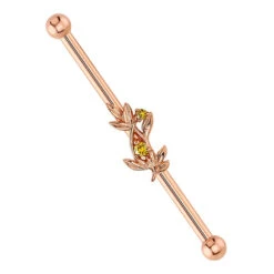 "Jessamine" Industrial Barbell In Gold With Canary Yellow Diamonds