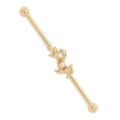 "Jessamine" Industrial Barbell In Gold With Mercury Mist Topaz & White CZ -Starfire – Body Jewelry 41093 BodyVision BVLAJessamineIndustrialBarbellinGoldwithMercuryMistTopaz WhiteCZSingleYellowGold11.42 2903f825 33ec 4eff 9e01 d00480a8b489