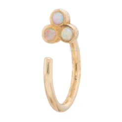 Tri Bezel Cluster Nostril Nail Ring In Gold With Genuine White Opal
