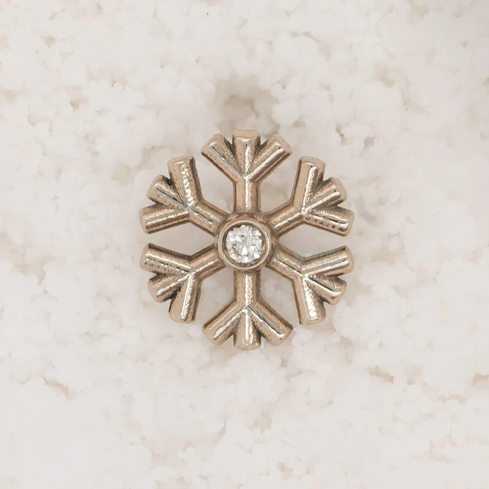Snowflake Threaded End In Gold & Platinum With CZ 4 Snowflake Threaded End In Gold & Platinum With CZ - Image 2