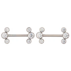 Threadless: 3 Bezel Arc With Brilliant-Cut Gems Side-Set Nipple Barbells In Bezels - Pair -Starfire – Body Jewelry 41236 Anatometalthreadless3BezelArcSide SetNippleBarbellswithBrilliant CutGemsSingleCZ CubicZirconia2