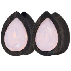 Teardrop Swarovski Plugs In Wood - Rose Opal