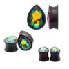 Teardrop Swarovski Plugs In Wood - Vitrail -Starfire – Body Jewelry 41356 EsotericOrganicsTeardropSwarovskiPlugsinWoodAsstGroupVitrail1