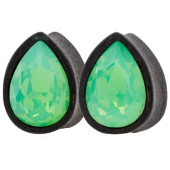 Teardrop Swarovski Plugs In Wood - Pacific Opal