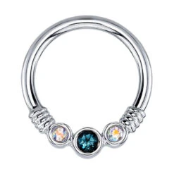 "Faraway" Seam Ring In Gold With London Blue Topaz & Mercury Mist Topaz