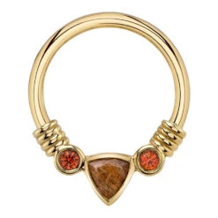 Trillion "Faraway" Seam Ring In Gold With Copper Rutilated Quartz & Anastasia Topaz