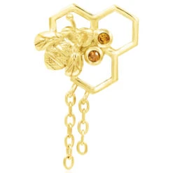 Threadless: "Hivemind" End In Gold With CZ's -Starfire – Body Jewelry 41434 JunipurrJewelrythreadlessHivemindEndinGoldwithCZsSingleYellowGold1VENDORPHOTO