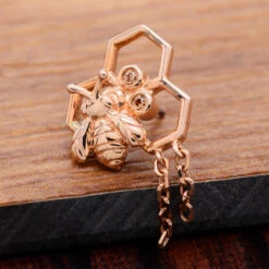 Threadless: "Hivemind" End In Gold With CZ's -Starfire – Body Jewelry 41434 JunipurrJewelrythreadlessHivemindEndinGoldwithCZszFunky