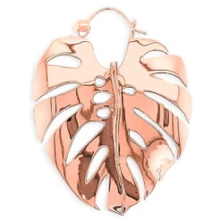 Monstera Hoop Earrings -Starfire – Body Jewelry 41490 TawapaMonsteraHoopEarringsSingleRoseGold2VENDORPHOTO