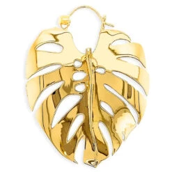 Monstera Hoop Earrings -Starfire – Body Jewelry 41490 TawapaMonsteraHoopEarringsSingleYellowGold2VENDORPHOTO