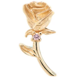 "Jess Rose" Threaded End In Gold With Light Pink Sapphire -Starfire – Body Jewelry 41498 BodyVision BVLAJessRoseThreadedEndinGoldwithLightPinkSapphireSingleYellowGoldRightCurve2