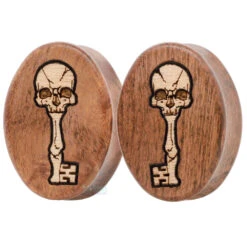 "Skull Key" Wood Oval Inlay Plugs -Starfire – Body Jewelry 41555 OmericaOrganicsSkullKeyWoodOvalInlayPlugsSingle3.41