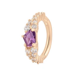 "Inspiration" Hinge Ring / Clicker In Gold With Amethyst & White CZ's -Starfire – Body Jewelry 41601 BuddhaJewelryOrganicsInspirationHingeRingClickerinGoldwithAmethyst WhiteCZ sSingleRoseGoldVENDORPHOTO