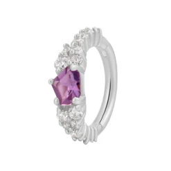 "Inspiration" Hinge Ring / Clicker In Gold With Amethyst & White CZ's -Starfire – Body Jewelry 41601 BuddhaJewelryOrganicsInspirationHingeRingClickerinGoldwithAmethyst WhiteCZ sSingleWhiteGoldVENDORPHOTO