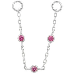 3 Bezel Chain Attachment In Gold With Pink Sapphire -Starfire – Body Jewelry 41602 BuddhaJewelryOrganics3BezelChainAttachmentinGoldwithPinkSapphireSingleWhiteGoldVENDORPHOTO