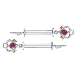 "Pluto" Forward Facing Nipple Barbells In Gold With Ruby