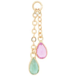 "Junto" Chain Charm In Gold With Gemstones -Starfire – Body Jewelry 41662 Hialeah Fine Jewelry Junto Chain Charm in Gold with Gemstones Single Yellow Gold Emerald Pink Sapphire 16 ga 2