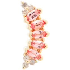 "Serena" Threaded End In Gold With Padparadscha Sapphire & Grey Diamonds 7 "Serena" Threaded End In Gold With Padparadscha Sapphire & Grey Diamonds -Starfire – Body Jewelry 41695 BodyVision BVLASerenaThreadedEndinGoldwithPadparadschaSapphire GreyDiamondSingleYellowGold2