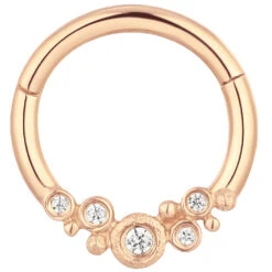 "Effervescent" Hinge Ring / Clicker In Gold With CZ's -Starfire – Body Jewelry 41749 BuddhaJewelryOrganicsEffervescentHingeRinginGoldSingleRoseGoldVENDORPHOTO