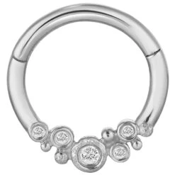 "Effervescent" Hinge Ring / Clicker In Gold With CZ's -Starfire – Body Jewelry 41749 BuddhaJewelryOrganicsEffervescentHingeRinginGoldSingleWhiteGoldVENDORPHOTO