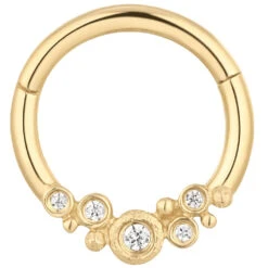 "Effervescent" Hinge Ring / Clicker In Gold With CZ's -Starfire – Body Jewelry 41749 BuddhaJewelryOrganicsEffervescentHingeRinginGoldSingleYellowGoldVENDORPHOTO