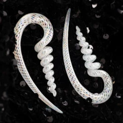 Glass Corkscrew River Talons - Oil Slick White Fishnet -Starfire – Body Jewelry 41775 GlassheartCorkscrewRiverTalons OilSlickWhiteFishnetzfunky