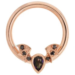 "Countess" Gold Captive Bead Ring (CBR) With Mystic Topaz & Black Diamonds