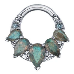 "Penny" Hinge Ring In Gold With Labradorite & Grey Sapphire