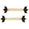 "Daydream" Forward Facing Nipple Barbells In Gold With Onyx -Starfire – Body Jewelry 41849 BodyVision BVLADaydreamForwardFacingNippleBarbellsinGoldwithOnyxSingleYellowGoldVENDORPHOTO