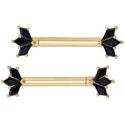 "Daydream" Forward Facing Nipple Barbells In Gold With Onyx -Starfire – Body Jewelry 41849 BodyVision BVLADaydreamForwardFacingNippleBarbellsinGoldwithOnyxSingleYellowGoldVENDORPHOTO 7f519230 f30f 4248 813d 8aa25a1a1d93